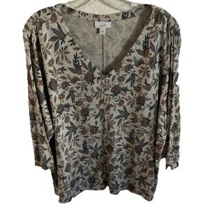 pure jill Top Blouse XL Purple White Boho Peasant Hippie